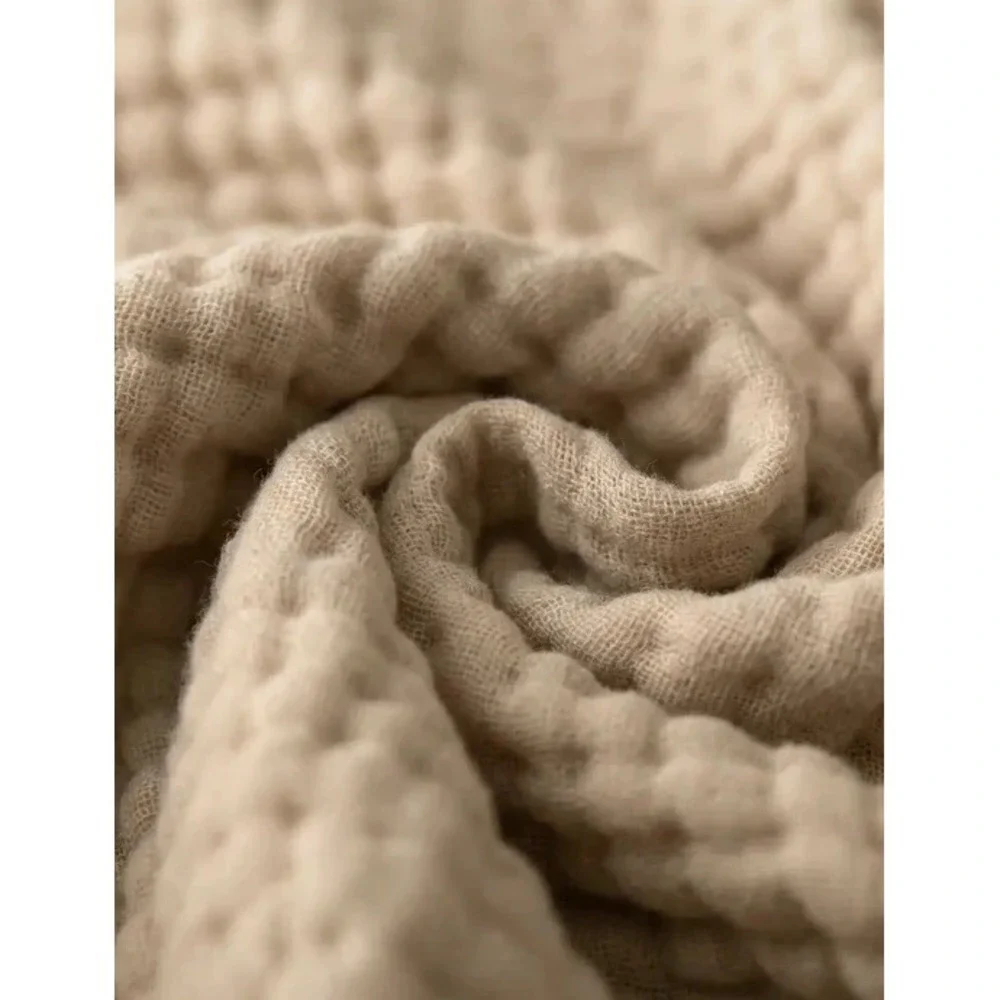 The Fleece Company 100% Muslin Cotton Throw Blanket Light Beige 130x150cm NEW